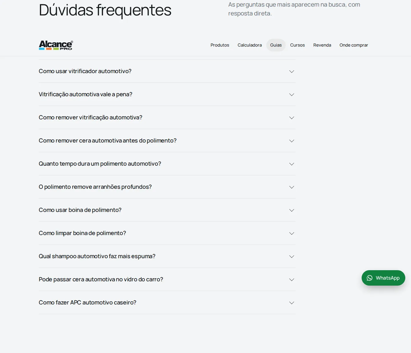 Dúvidas frequentes na página de guias